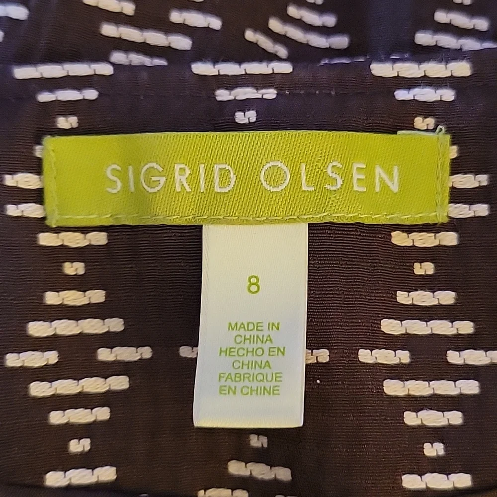 Sigrid Olsen brown cream diamond print  3/4 sleeve short jacket lined sz 8 EUC …